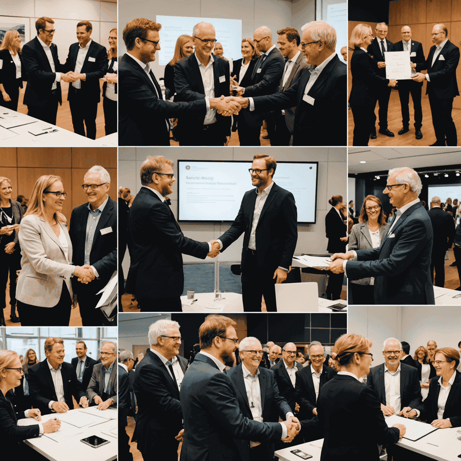 A collage of successful partnerships formed at our networking events. Images show handshakes, signed contracts, and collaborative project launches resulting from connections made during StrVolJd's networking initiatives.